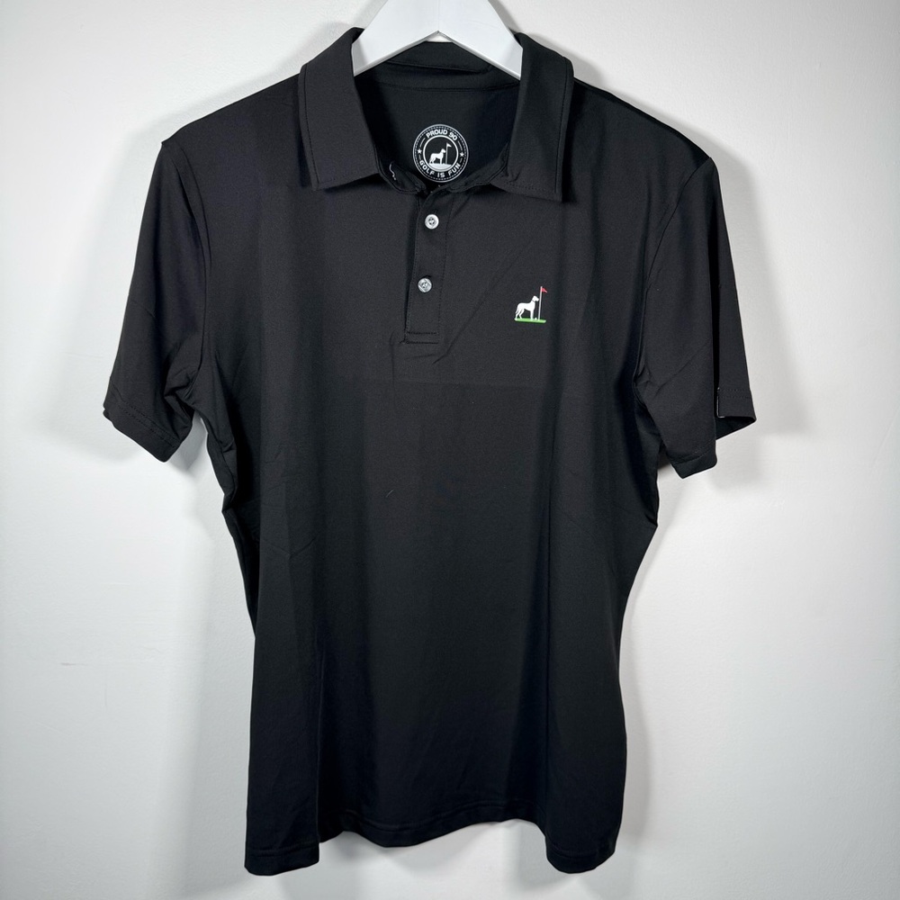 Proud 90 Golf Is Fun Black Polo Shirt Women’s XL – Stretch Performance Golf Top